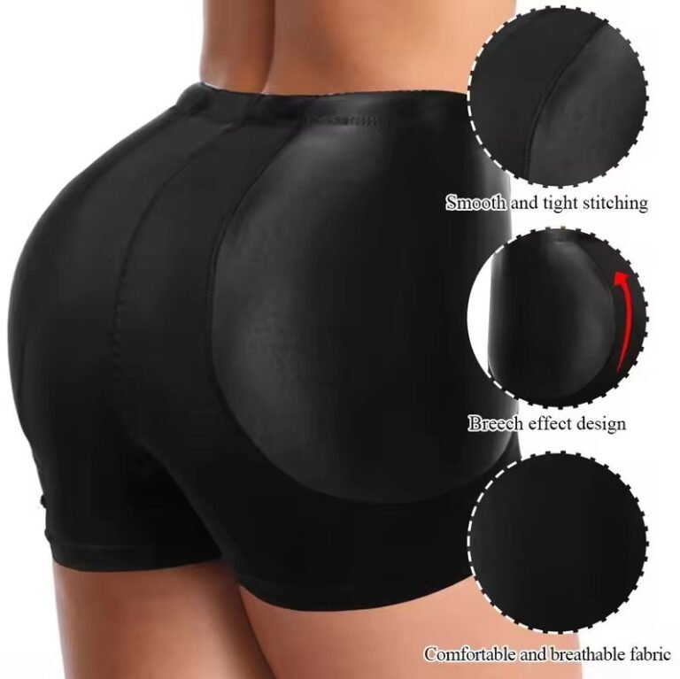 Close-up view of black shorts highlighting design features.