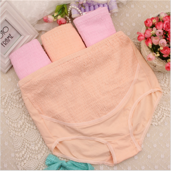 High waist maternity panty in peach color with pink knitted leggings.