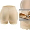 Beige side padded shapewear designed to enhance hips and buttocks, featuring a lace trim.