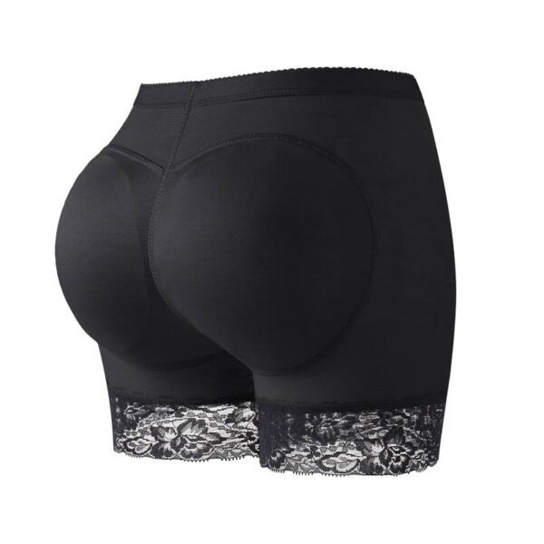 Black butt lifter shaper shorts with lace trim.