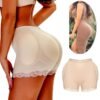 Padded shapewear designed to enhance hips and buttocks, shown from the back with lace trim.